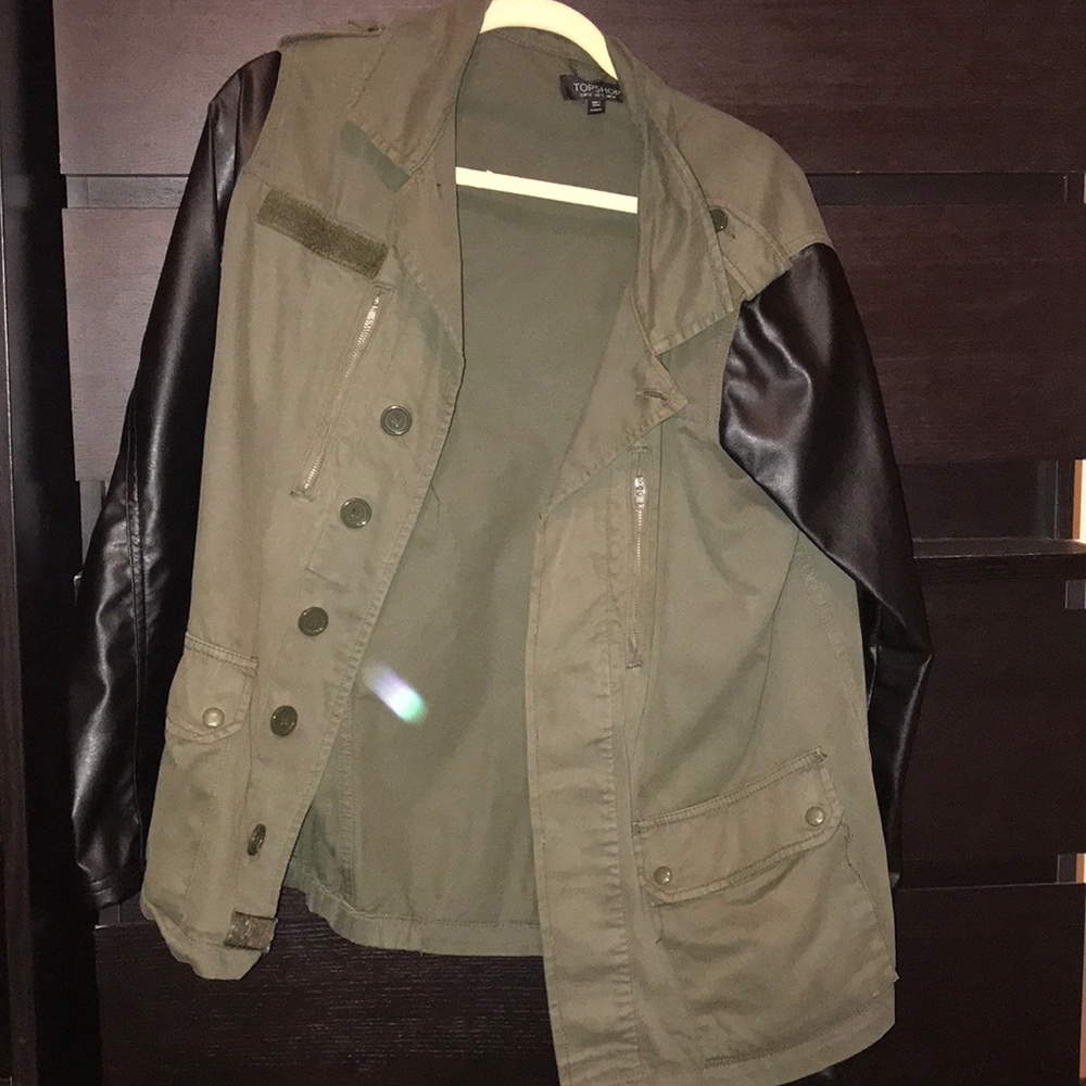 Topshop Faux Leather & Olive Jacket